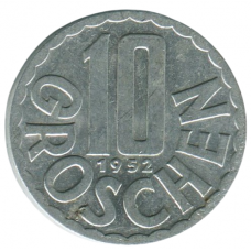 10 грошей 1952 Австрия - 10 groschen 1952 Austria 10 грошей 1952 Австрия - 10 groschen 1952 Austria