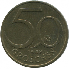 Монета 50 грошей 1969 Австрия - 50 groschen 1969 Austria