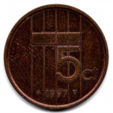 5 центов 1997 Нидерланды -  5 cents 1997 Netherlands, из оборота