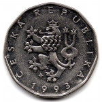 2 кроны 1993 Чехия - 2 krone 1993 Czech Republic, из оборота