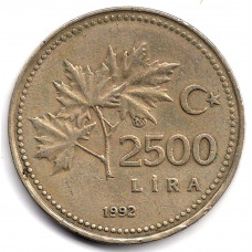 2500 лир 1992 Турция - 2500 lira 1992 Turkey, из оборота