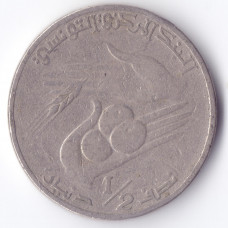 1/2 динара 1976 Тунис - 1/2 dinar 1976 Tunisia, из оборота