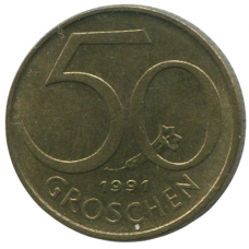 Монета 50 грошей 1991 Австрия - 50 groschen 1991 Austria
