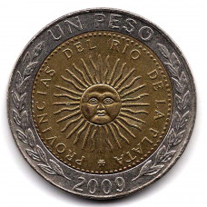 1 песо 2009 Аргентина - 1 peso 2009 Argentina, из оборота