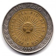 1 песо 2008 Аргентина - 1 peso 2008 Argentina, из оборота