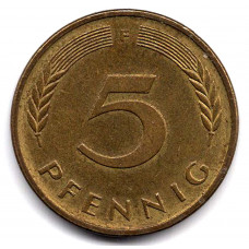 5 пфеннигов 1990 Германия - 5 pfennig 1990 Germany, F, из оборота