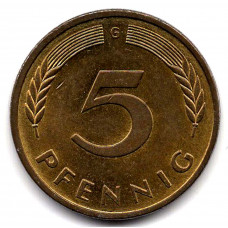 5 пфеннигов 1990 Германия - 5 pfennig 1990 Germany, G, из оборота