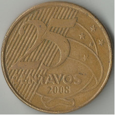 Монета 25 сентаво 2008 Бразилия