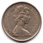 5 новых пенсов 1975 Великобритания - 5 new pence 1975 Great Britain, из оборота