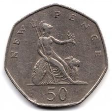 50 новых пенсов 1969 Великобритания - 50 new pence 1969 Great Britain, из оборота