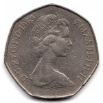 50 новых пенсов 1969 Великобритания - 50 new pence 1969 Great Britain, из оборота