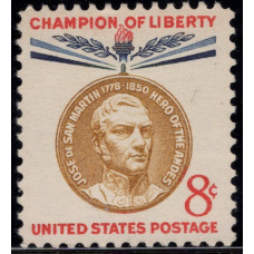 1959, Февраль. Почтовая марка США. Чемпион свободы - Хосе-де-Сан-Мартин. 8 центов