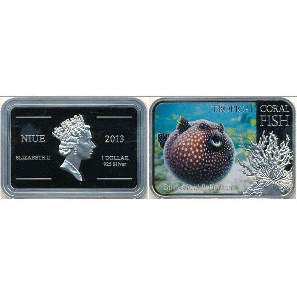 Ниуэ 1 доллар 2013. «Белоточечный аротрон» серия «Тропические коралловые рыбы»