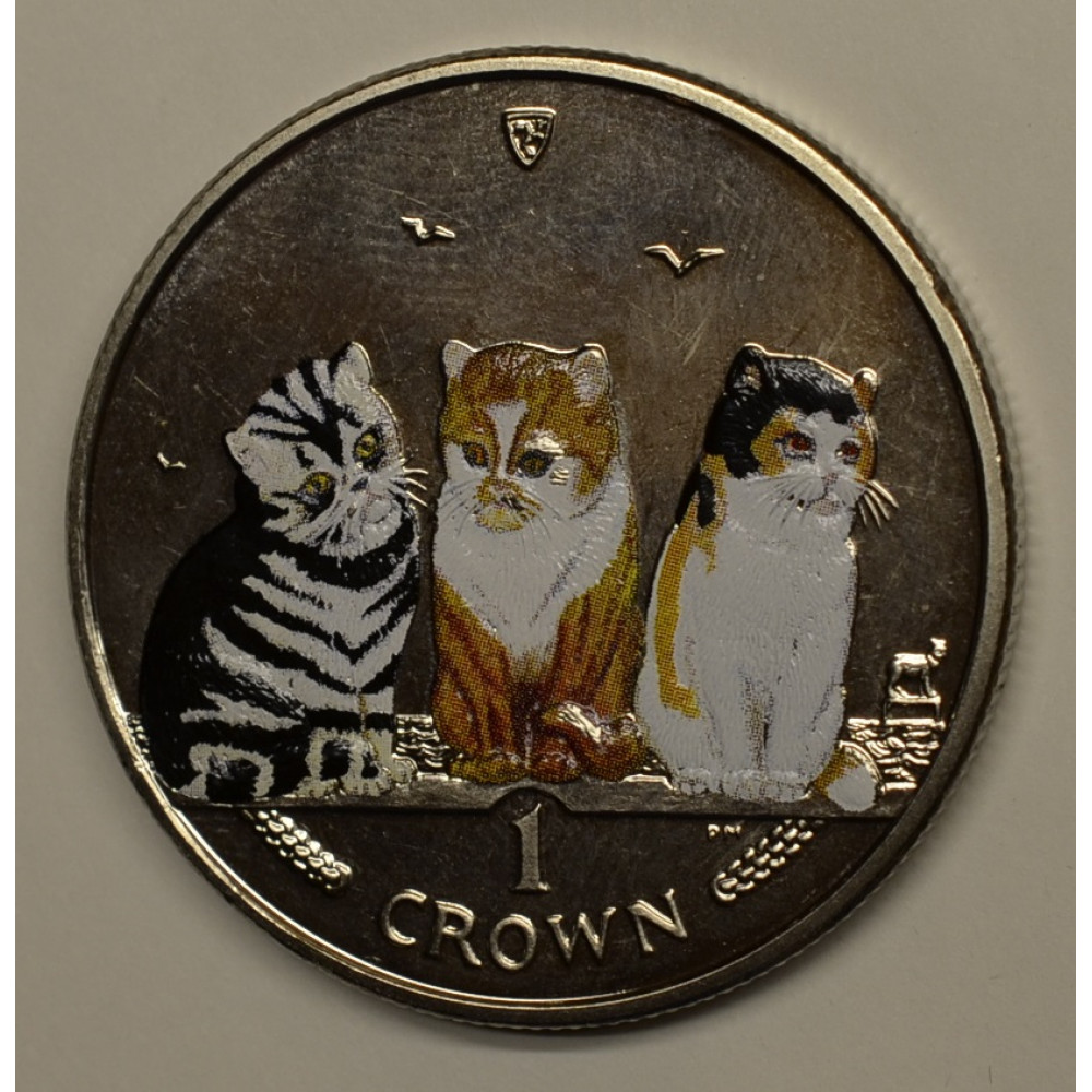 Cats coin. Кошки острова Мэн монеты. 1 Крона остров Мэн. Цветные монеты с кошкой.