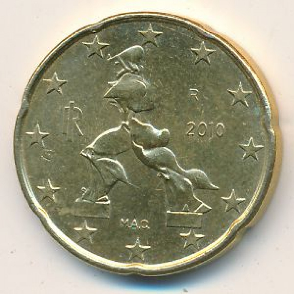 20 евроцентов 2010 года Италия года - 20 euro cents 2010 Italy, из оборота