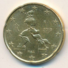 20 евроцентов 2010 года Италия года - 20 euro cents 2010 Italy, из оборота