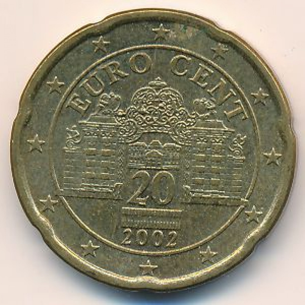 20 евроцентов 2002 года Австрия - 20 euro cent 2002 Austria, из оборота