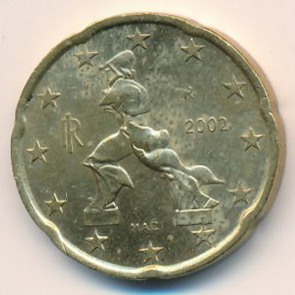 20 евроцентов 2002 года Италия - 20 euro cents 2002 Italy, из оборота