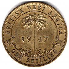 1 шиллинг 1947 Британская Западная Африка - 1 shilling 1947 British West Africa, из оборота