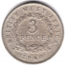 3 пенса 1940 Британская Западная Африка - 3 pence 1940 British West Africa, из оборота