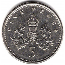 5 пенсов 1990 Великобритания - 5 pence 1990 Great Britain, из оборота
