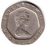 20 пенсов 1982 Великобритания - 20 pence 1982 Great Britain, из оборота