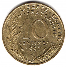 10 сантимов 1990 Франция - 10 centimes 1990 France, из оборота