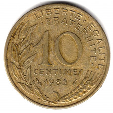 10 сантимов 1982 Франция - 10 centimes 1982 France, из оборота