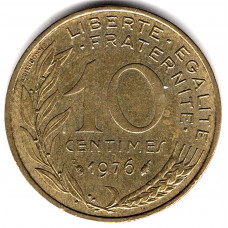 10 сантимов 1976 Франция - 10 centimes 1976 France, из оборота