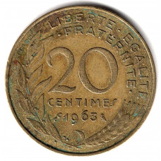 20 сантимов 1963 Франция - 20 centimes 1963 France, из оборота