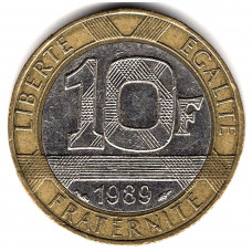 10 франков 1989 Франция - 10 francs 1989 France, из оборота