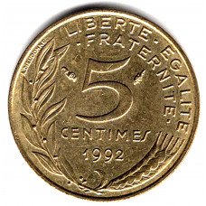 5 сантимов 1992 Франция - 5 centimes 1992 France, из оборота