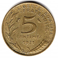 5 сантимов 1971 Франция - 5 centimes 1971 France, из оборота