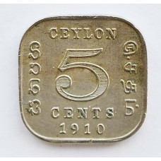 5 центов 1910 Цейлон - 5 cents 1910 Ceylon, из оборота