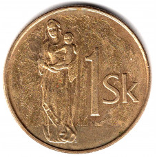 1 крона 1994 Словакия - 1 krone 1994 Slovakia, из оборота