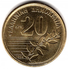 20 драхм 1994 Греция - 20 drachmes 1994 Greece, из оборота