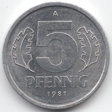 5 пфеннигов 1981 Германия (ГДР) - 5 pfennig 1981 Germany (GDR), из оборота