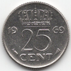 25 центов 1969 Нидерланды - 25 cents 1969 Netherlands, из оборота