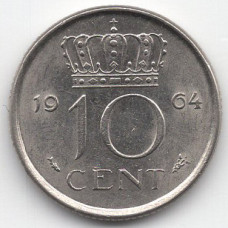 10 центов 1964 Нидерланды - 10 cents 1964 Netherlands, из оборота