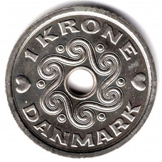 1 крона 1997 Дания - 1 krone 1997 Denmark, из оборота