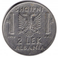 2 лека 1939 Албания - 2 leks 1939 Albania, из оборота