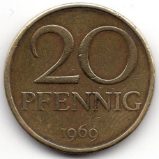 20 пфеннигов 1969 Германия (ГДР) - 20 pfennig 1969 Germany (GDR), А, из оборота