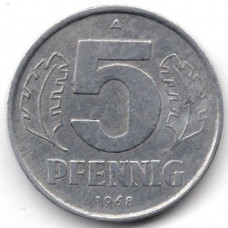 5 пфеннигов 1968 Германия (ГДР) - 5 pfennig 1968 Germany (GDR), из оборота