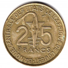 25 франков 1989 Западная Африка - 25 francs 1989 West Africa, из оборота