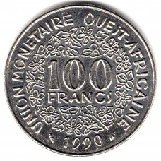 100 франков 1990 Западная Африка - 100 francs 1990 West Africa, из оборота