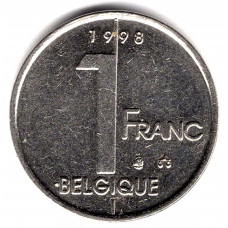 1 франк 1998 Бельгия - 1 franc 1998 Belgium, 'BELGIQUE', из оборота