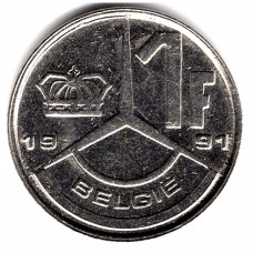 1 франк 1991 Бельгия - 1 franc 1991 Belgium, BELGIE, из оборота