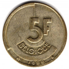 5 франков 1988 Бельгия - 5 francs 1988 Belgium, BELGIQUE, из оборота