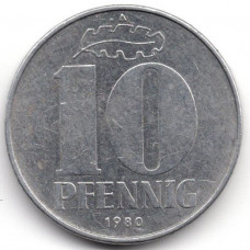 10 пфеннигов 1980 Германия (ГДР) - 10 pfennig 1980 Germany (GDR), из оборота