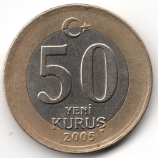 50 новых курушей 2005 Турция - 50 new kurus 2005 Turkey, из оборота